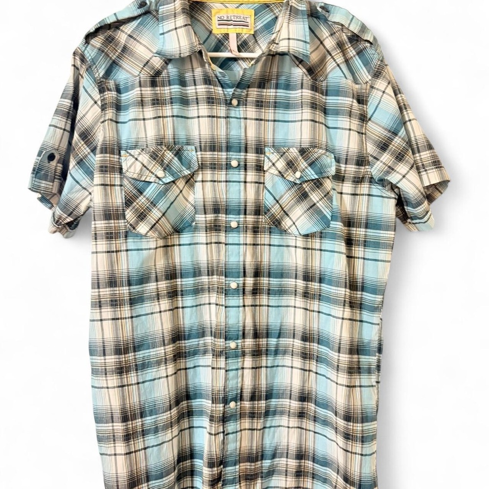Men's Plaid Button-Down Shirt in Blue and Tan